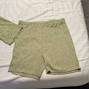 Heather Green Ribbed Women's Bike Shorts